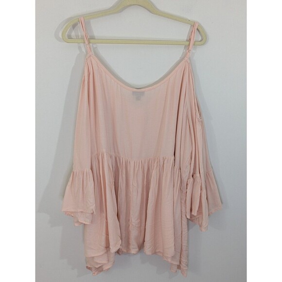 New Torrid 3/4 Sleeve Cold Shoulder Blouse Blush Pink Plus Size 4X Button - Picture 7 of 9